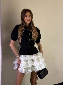 春夏低腰多层蕾丝拼接雪纺荷叶边下摆超短裤情人节女白色蕾丝裙夏装荷叶边裙 - 白色 - 查看 5