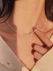 1pc Fashionable & Versatile Shiny Silver Chain Necklace - Silver - View 4