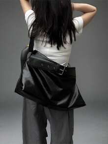 1pc Spacious Soft Leather-Feel Casual Tote Bag For Women, High-End Commute Everyday Carry Shoulder Bag With Unique Design, Retro Fashionable Versatile Underarm Bag, New Arrival Tote Bags For Woman - Black - View 1