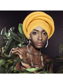 Awegeo Women's Solid-Color Luxury African-Inspired Turban - Bold & Easy-To-Wear Headwrap For Galas, Weddings, Parties & Special Occasions - A - View 5