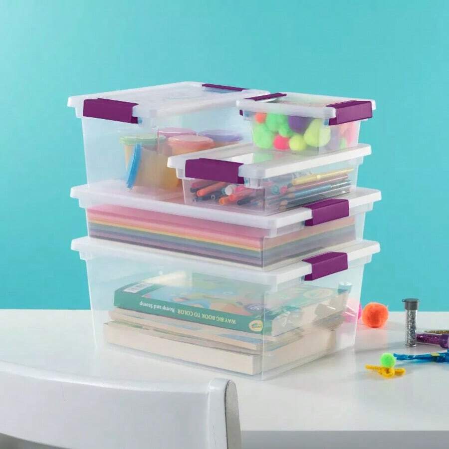 Sterilite 1.9qt Purple Latch Box Clear: Plastic Storage Bin With Lid, Portable, Stackable, Built-In Handles, Universal Use - 1 - View 1