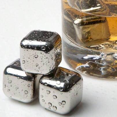 1/2个可重复使用的不锈钢冰块，适用于威士忌、伏特加、苏打水、葡萄酒、果汁和其他饮料