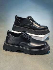 男士秋季低帮休闲黑色皮鞋，百搭舒适软底系带牛津鞋，时尚英伦风四季款 - 黑色 - 查看 8