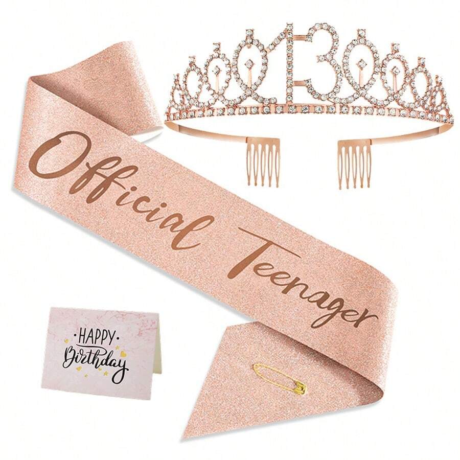 13th Birthday Decorations For Girls, Including 13th Birthday Sash, Crown/Tiara, Rose Gold Teen Girl Gifts For 13 Year Old Birthday Decorations - 13 - View 1