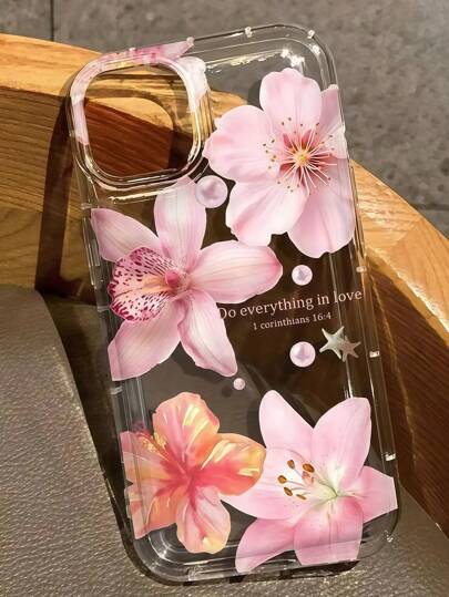 Flower 1pc Transparent Protective TPU Phone Case With Big Floral Pattern, Cushioned Shockproof Compatible With Iphone 16 15 14 13 12 11 Pro Max, Series Waterproof Anti-Fall Scratch Resistant