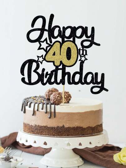1pc/10pcs "Happy 40th Birthday" Paper Cake Toppers, 40th Birthday Party Decorations