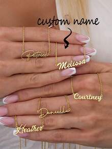 1Pc Minimalist Name Necklace,Personalized 18K Gold Plated Name Letter Pendant,Perfect Gift For Her,Unique Birthday Present,Mother's Day Gift,Valentine's Day Gift - Gold - View 1