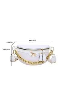 中号鳄鱼纹压花斜挎胸包兼零钱包，时尚链条装饰拉链腰包，配有可调节肩带，复古经典PU皮革女士单肩包，适合旅行和运动 - 白色 - 查看 3