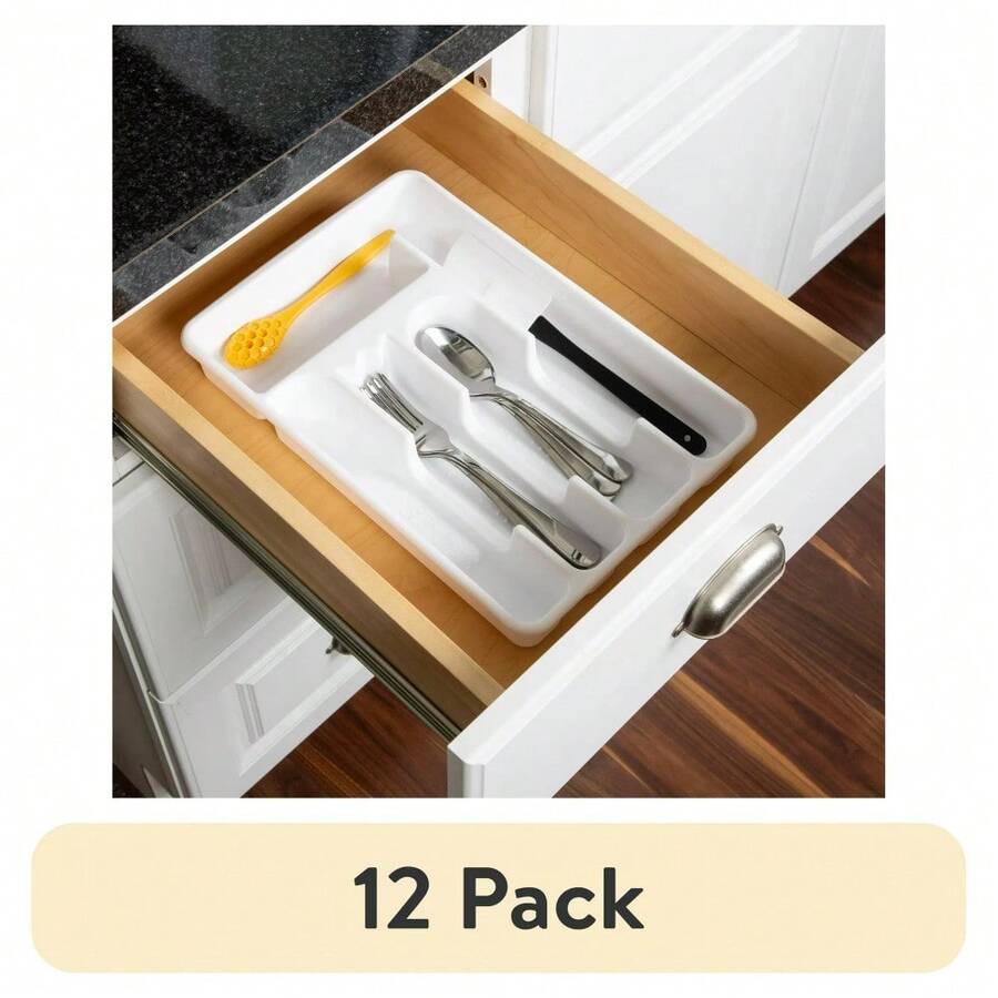 (12 Pack) Fashionable And Beautiful  D 5-Compartment Kitchen Drawer Organizer, White 9" W X 13.5"