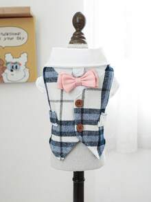 PETCIRCLE 1件寵物衣服 狗貓服裝套裝 比熊泰迪小型犬幼犬可愛寵物 春秋拍照禮服 藍色格紋燕尾服 - 彩色 - 查看 2