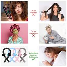 Set de 4 piezas para rizar el cabello sin calor: Diadema con varillas para rizar, horquillas con anillos para el cabello, lazos elásticos para el cabello, herramienta de peinado ondulado suave DIY para rizos en cabello medio a largo, rulos, rizos sin calor, rizado del cabello, productos y accesorios para el cabello para la peluquería, la belleza y los productos esenciales de viaje