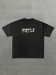 Men's Casual Street-Style Text Graphic Back Print Brown Loose Short Sleeve T-Shirt