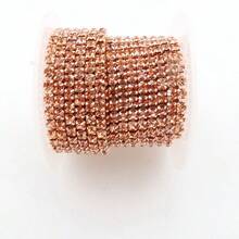 SS6-16, 2-4mm, 2 Yards/Pack, Crystal Rhinestone Chain, Champagne Gold Metal Base, Sewable & Glueable Cup Chain Decor, Sewing Glass Rhinestone Trim Ribbon, DIY Accessories, Suitable For Clothing, Crafts, Shoes, Bags, Mugs, Bottles, Cups, Phone Cases - Multicolor - View 9