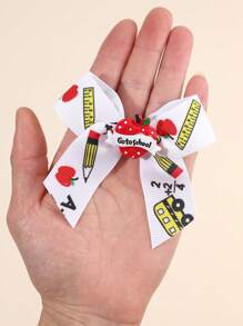 2 piezas Clips de lazo para el cabello para el regreso a la escuela para niñas, Clips de caimán con lazo lindo con regla, manzana, libros, pasadores de cinta grosgrán, pasadores de cabello para coletas de niña pequeña, regalo de uniforme para el primer día de clases y temporada de graduación, accesorios para el cabello de estudiantes en el aula.