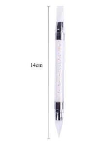 1pc Double-Ended Acrylic Nail Art Brush, 1pc Silicone Acrylic Nail Art Brush, Rhinestone Handle Double-Headed Nail Art Pen, Suitable For Nail Art Design, Foil Carving, Painting And 3D Shaping, Can Be Used At Home And Professional Nail Salons - White - View 3
