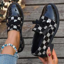 女士时尚蝴蝶结装饰乐福鞋 - 透气天鹅绒一脚蹬鞋，厚底适合所有季节