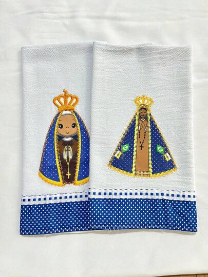 Pano De Prato Bordado Patchwork Nossa Senhora Aparecida (03 unidades) Religioso