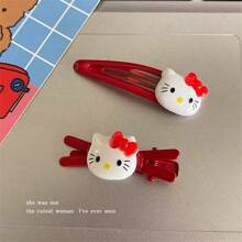 Sanrio 6pcs (Authorized) Cartoon Sanrio Hair Clip, New Red KT Cat Hair Clip, Japanese Sweet Cartoon Girl Side Hair Accessory Back To School