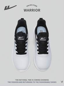 WARRIOR 1 Pair Men's Sporty Lace-Up Sneakers, High Quality Durable Lightweight Shock Absorbing Non-Slip Soft Sole Breathable Outdoor Casual Low-Top Colorblock Shoes - Black - View 3