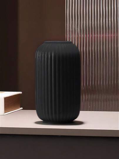 1PC Shatterproof Ceramic Like Plastic Vase Moderne Minimalist Glossy Wit Geometric Contour Textured Matte ing, Non Breakable Tabletop Living Room/Office/Gallery, All Season Monochromatic Art Centerpiece Home Room Flower Glass view 6