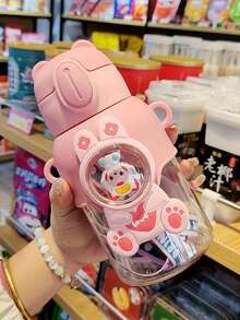 1 个 21 盎司可爱卡通水瓶，带盖和吸管 - 便携式防漏运动杯，适合儿童和成人 - PC 材质 - 有趣的宇航员和动物设计 - 非常适合旅行、露营、家庭、学校或礼物、婚礼装饰、圣诞装饰、生日装饰、生日礼物、圣诞餐桌装饰、圣诞节、圣诞装饰、圣诞礼物