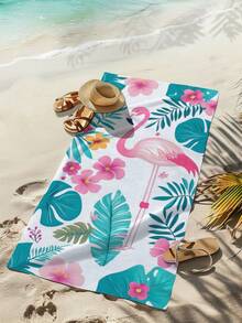 1 pièce Serviette de plage avec motif floral et flamant rose, en fibre super douce, séchage rapide et absorbante. Convient pour la natation, les voyages de vacances, le camping en extérieur - Multicolore - Voir 6