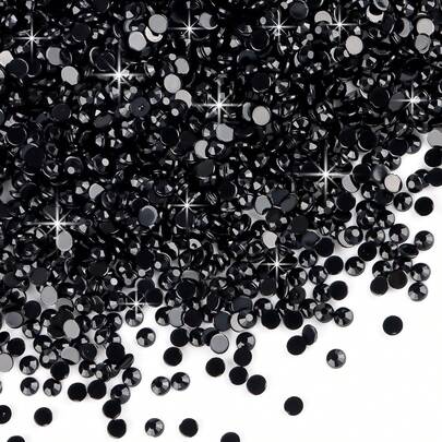 2000/800/400颗/包树脂水钻，2mm-6mm黑色平底美甲水钻，适用于DIY手工、美甲、手机壳、鞋子、衣服、装饰、美甲宝石、美甲用品、美甲配件