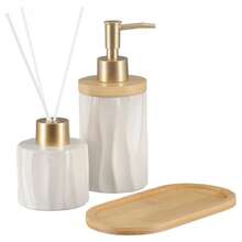 Bathroom Set With Bamboo Tray, Room Freshener, Liquid Soap Dispenser 375 - White - View 5