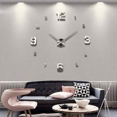 Reloj de pared grande de diseño moderno de 16 pulgadas/36 pulgadas/47 pulgadas Relojes de cuarzo 3D/2D DIY Relojes de moda Pegatinas de espejo acrílico Decoración del hogar Horloge Pegatinas de números de espejo para decoración de sala de estar, oficina, regalo, dormitorio, decoración de dormitorio