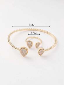2pcs/Set Gold Plated Adjustable Teardrop Shaped Bracelet And Ring Set - one-size - View 2