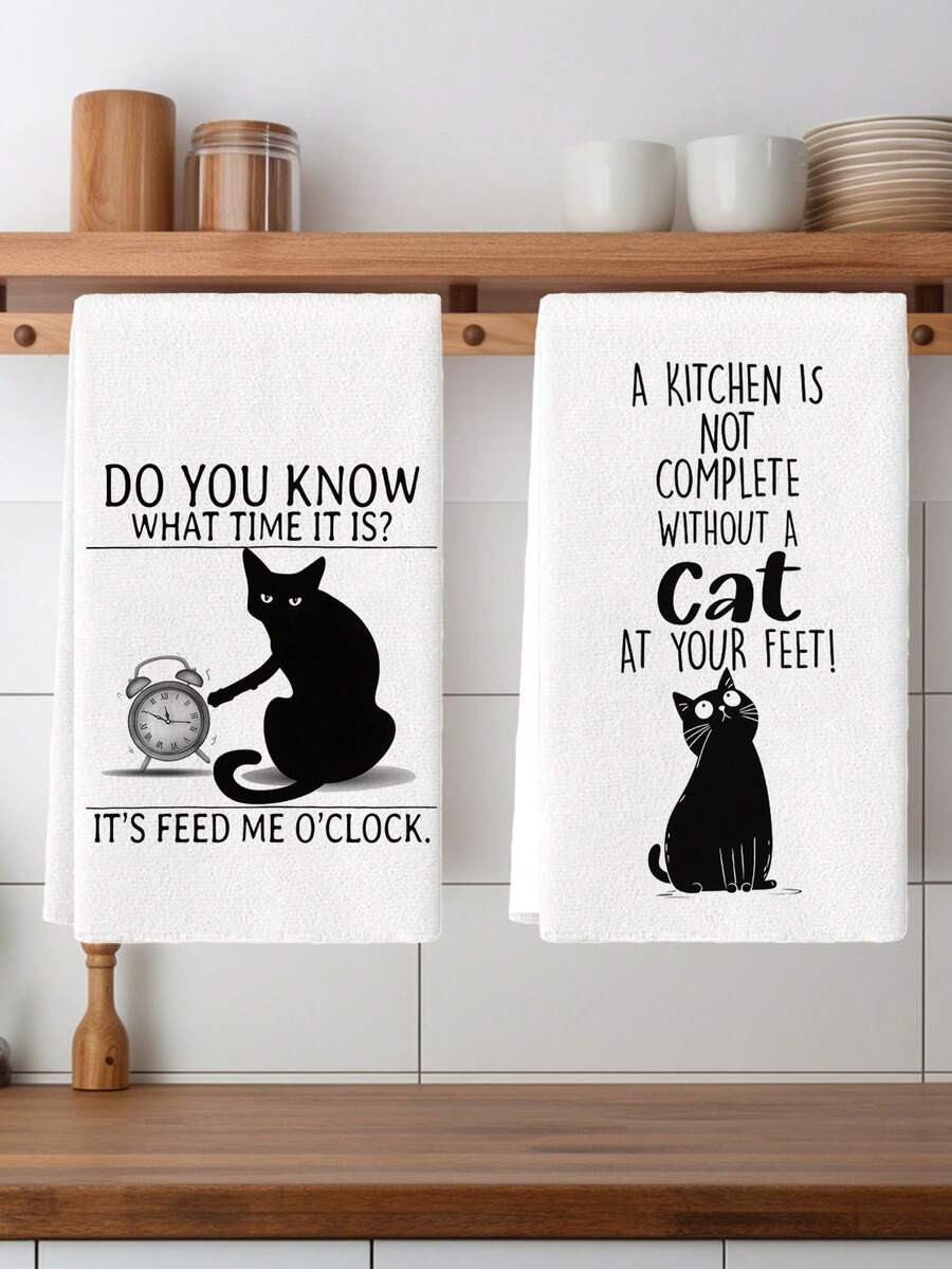 2 件猫厨房毛巾疯狂猫爱好者幽默黑猫“秘密成分是猫毛”设计农舍洗碗巾厨房洗碗手茶巾厨房干燥洗碗巾适用于厨房餐厅餐桌