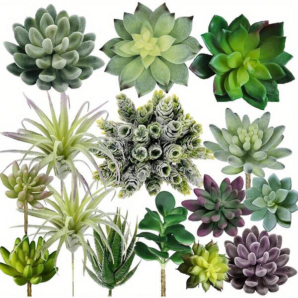 15 Pcs Artificial Succulents Plants, Unpotted Small Green Succulents For Home Office Room Tabletop Decor, Garden Floral Arrangement Indoor Outdoor Spring Summer Decoration