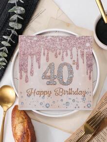 Happy 40th Birthday Rhinestone Design Square Colorful Printed Napkins, Disposable Tissues For Party Dinner Table 20pcs,Christmas - Multicolor - View 4