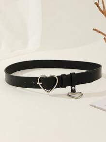 1 pièce Ceinture décontractée grande taille pour femmes avec boucle en forme de cœur et boucle texturée en pierre en forme de croissant, polyvalente pour jeans, robes et manteaux d'été, école