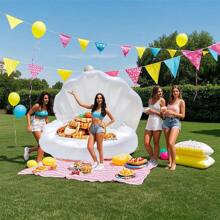 1pc Inflatable Pearl Shell Floating Swimming Pool Lounger, PVC Thick Material Outdoor Leisure Pool Party Bed