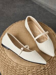 WHDXY 1 双女士尖头软皮平底鞋，百搭乐福鞋，一脚蹬芭蕾平底鞋，适合工作、通勤 - 杏色 - 查看 5