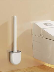 1-Pack Silicone Toilet Brush, Compact Wall-Mounted Cleaning Brush, Detachable Long Handle, Ventilation Holes, Leak-Proof, Flat Head, Soft Bristles, Quick Drying, Made Of PP And TPR Bathroom Decor Summer
