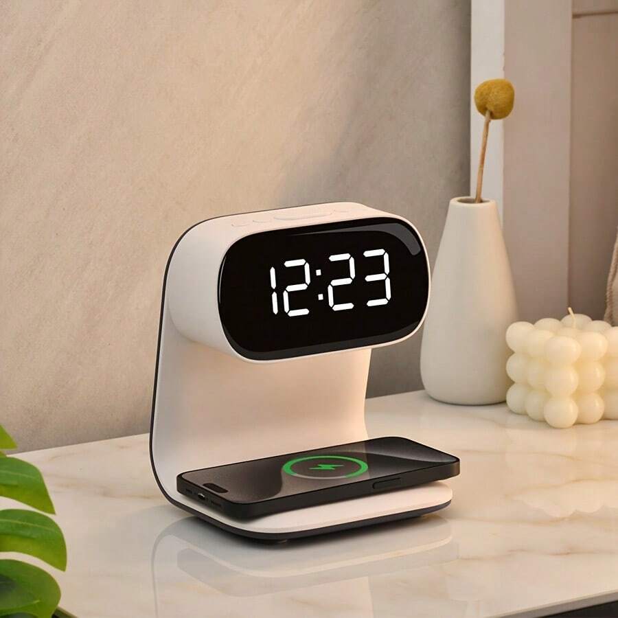 Alarm Clock With Wireless Charging, Dimmable Night Light, Snooze Function, Fast Charging,LED Display, Modern Bedside Clock, Suitable For Bedroom, Children, Teens, Adults, Unisens Gift