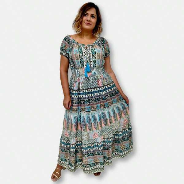 Vestido Indiano Longo Ciganinha Plus Size com elástico 21282