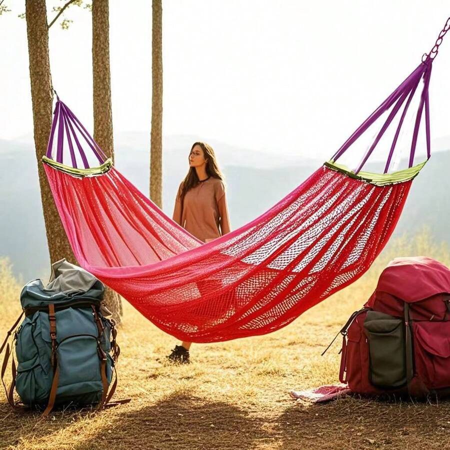 Hamac d'extérieur, hamac en maille super doux et respirant, fabriqué en nylon rafraîchissant, convient pour l'intérieur, le balcon, le patio, le jardin, le camping, le trekking - Multicolore - Voir 1