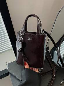 1 pieza Bolso de mano de mujer de unicolor de PU con cierre de cremallera, bolso de mano de moda como regalo para una cita - Café - Ver 10