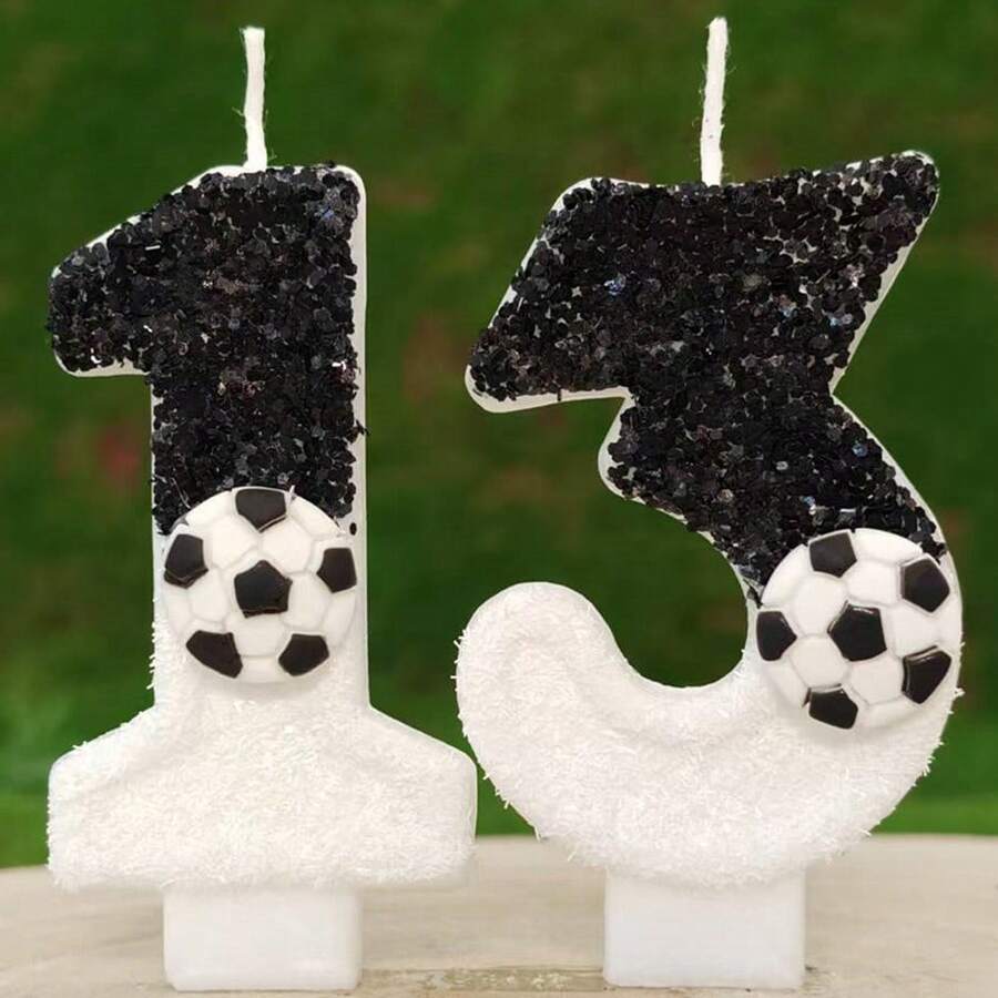1pc Birthday Candle Number, Football Design Numeral 0-9 Candle, Romantic Party Preferred Digital Candle For Birthday Cake Decoration, Holiday Anniversary Party Cake Numeral Candle, Shiny Digit,Wedding