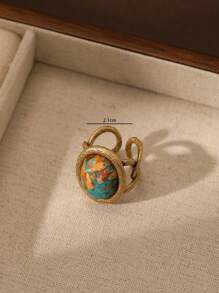 1 Pieza Anillo Ajustable De Cobre Con Piedra De Emperador De Estilo Vintage De Moda Para Mujer, Regalo De Banquete De Alta Gama, Fiesta
