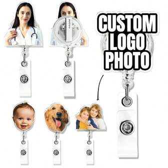 Custom Picture Retractable ID Badge Holder Reel With Your Photo For Office Worker, Medical MD RN, Nurse, Doctor, Teacher, Student