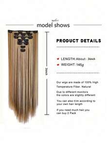 7pcs/Set 16" Clip-In Hair Extensions, Black Straight Long Ombre Synthetic Wigs, Heat Resistant Fiber For Women