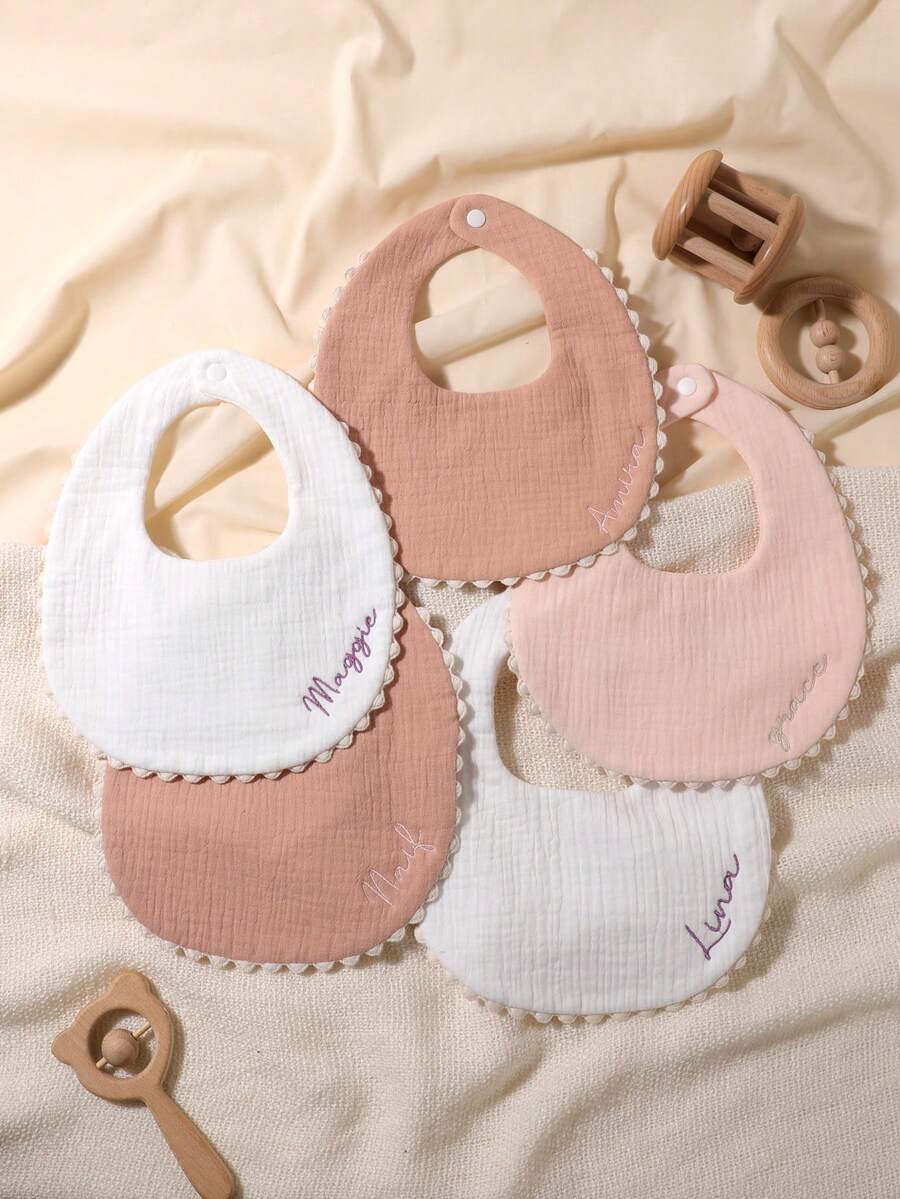 1pc Customized Embroidered Name Baby Bib, Perfect Baby Gift For Boy And Girl - Multicolor - View 1