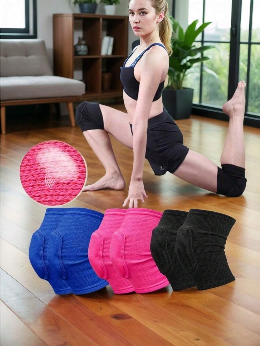 Sports Compression Knee Pads Elastic Knee Protector Thickened Sponge Knee Brace Support For1 Pair Dance Knee Pads, Thick Sponge Knee Protectors For Ballet, Street Dance, Volleyball, Yoga, Anti-Collision Gym Accessories Knee Support - Multicolor - View 1
