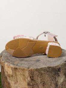 1 Pair Girl Floral Rhinestone PU High Heel Design, Fashionable Non-Slip Beach Resort Style Sandals, Summer - Pink - View 6