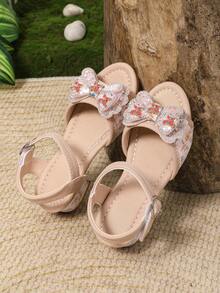 1 Pair Girl Floral Rhinestone PU High Heel Design, Fashionable Non-Slip Beach Resort Style Sandals, Summer - Pink - View 4