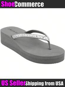 Chanclas de mujer Diamante de imitación Liso Guay Glamour Vacación De moda - Gris - Ver 1